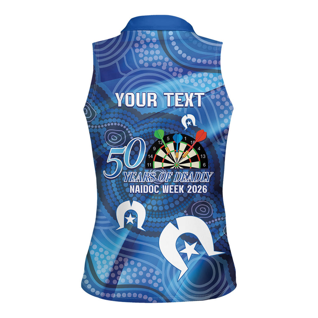 Darts NAIDOC Week 2026 Personalised Women Sleeveless Polo Shirt Australia Flag Kangaroo Dhari Aboriginal Art