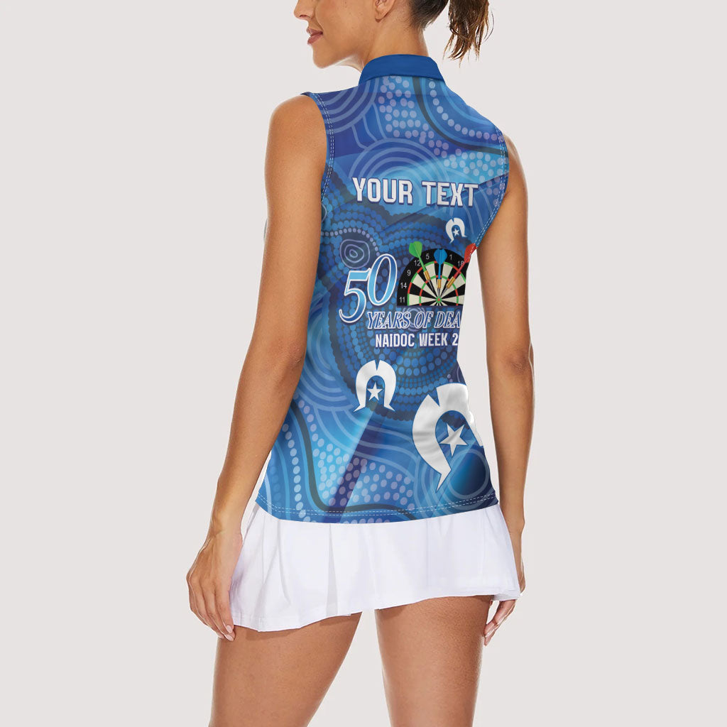 Darts NAIDOC Week 2026 Personalised Women Sleeveless Polo Shirt Australia Flag Kangaroo Dhari Aboriginal Art