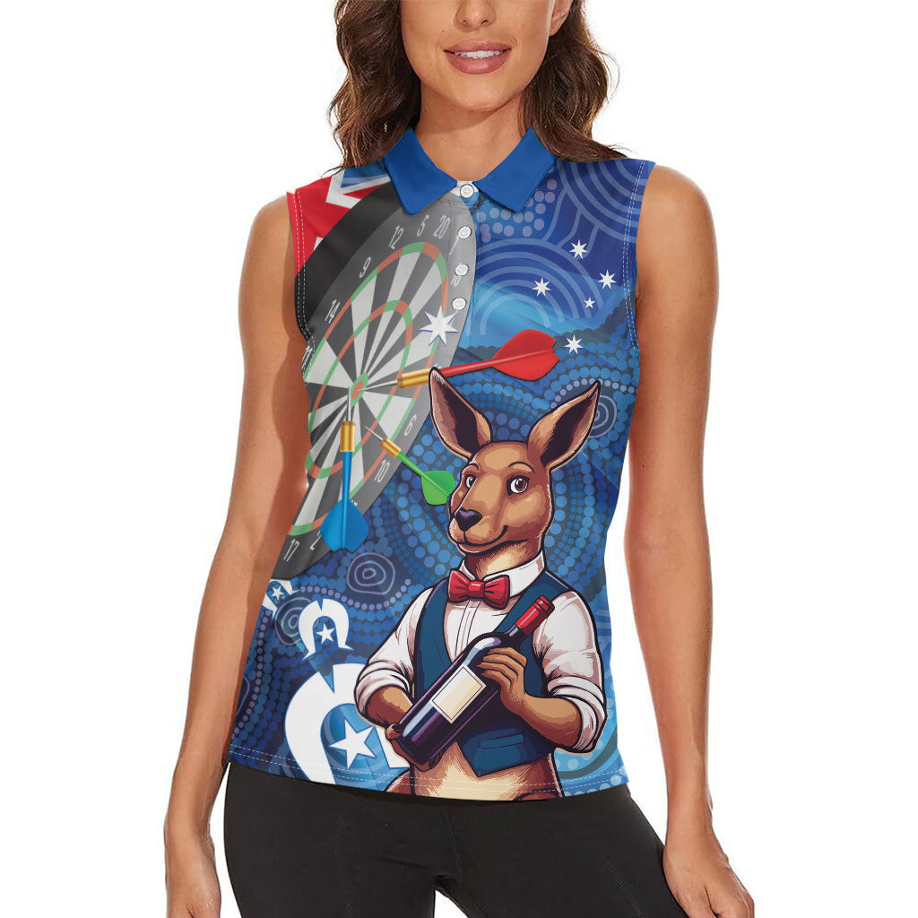 Darts NAIDOC Week 2026 Personalised Women Sleeveless Polo Shirt Australia Flag Kangaroo Dhari Aboriginal Art
