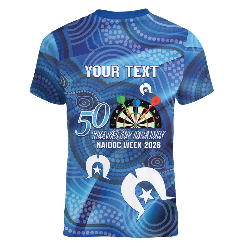 Darts NAIDOC Week 2026 Personalised Women V-Neck T-Shirt Australia Flag Kangaroo Dhari Aboriginal Art
