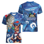 Darts NAIDOC Week 2026 Personalised Women V-Neck T-Shirt Australia Flag Kangaroo Dhari Aboriginal Art