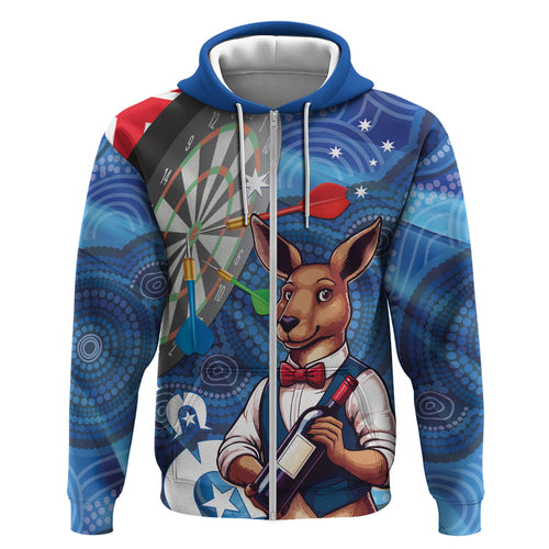 Darts NAIDOC Week 2026 Personalised Zip Hoodie Australia Flag Kangaroo Dhari Aboriginal Art