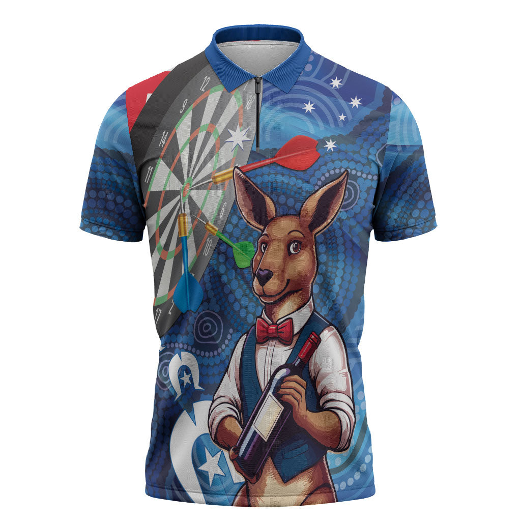 Darts NAIDOC Week 2026 Personalised Zipper Polo Shirt Australia Flag Kangaroo Dhari Aboriginal Art