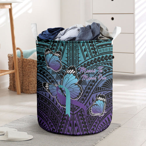 New Zealand Suicide Prevention Month Laundry Basket Maori Mauri Tu Mauri Ora Polynesian Pattern