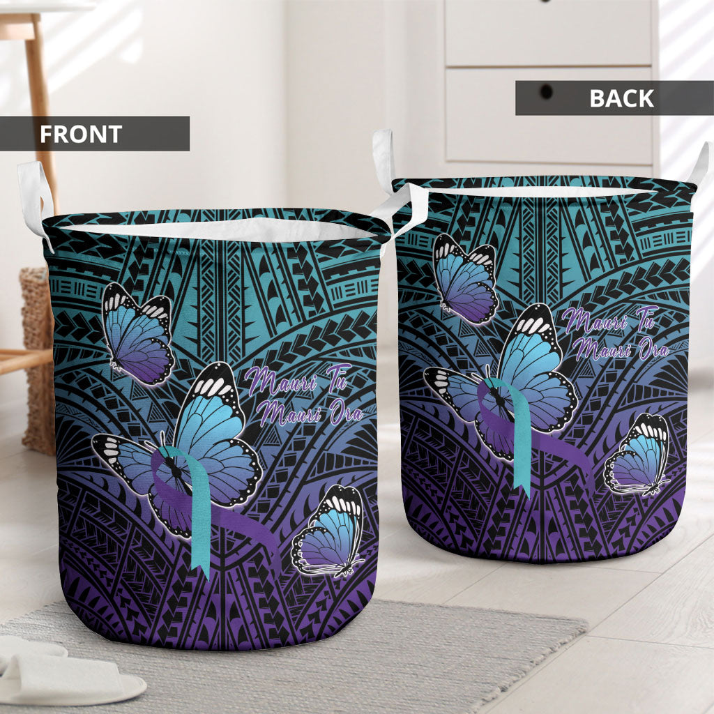 New Zealand Suicide Prevention Month Laundry Basket Maori Mauri Tu Mauri Ora Polynesian Pattern