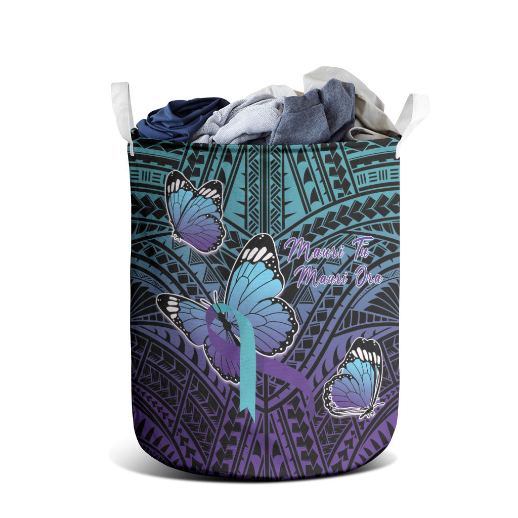 New Zealand Suicide Prevention Month Laundry Basket Maori Mauri Tu Mauri Ora Polynesian Pattern