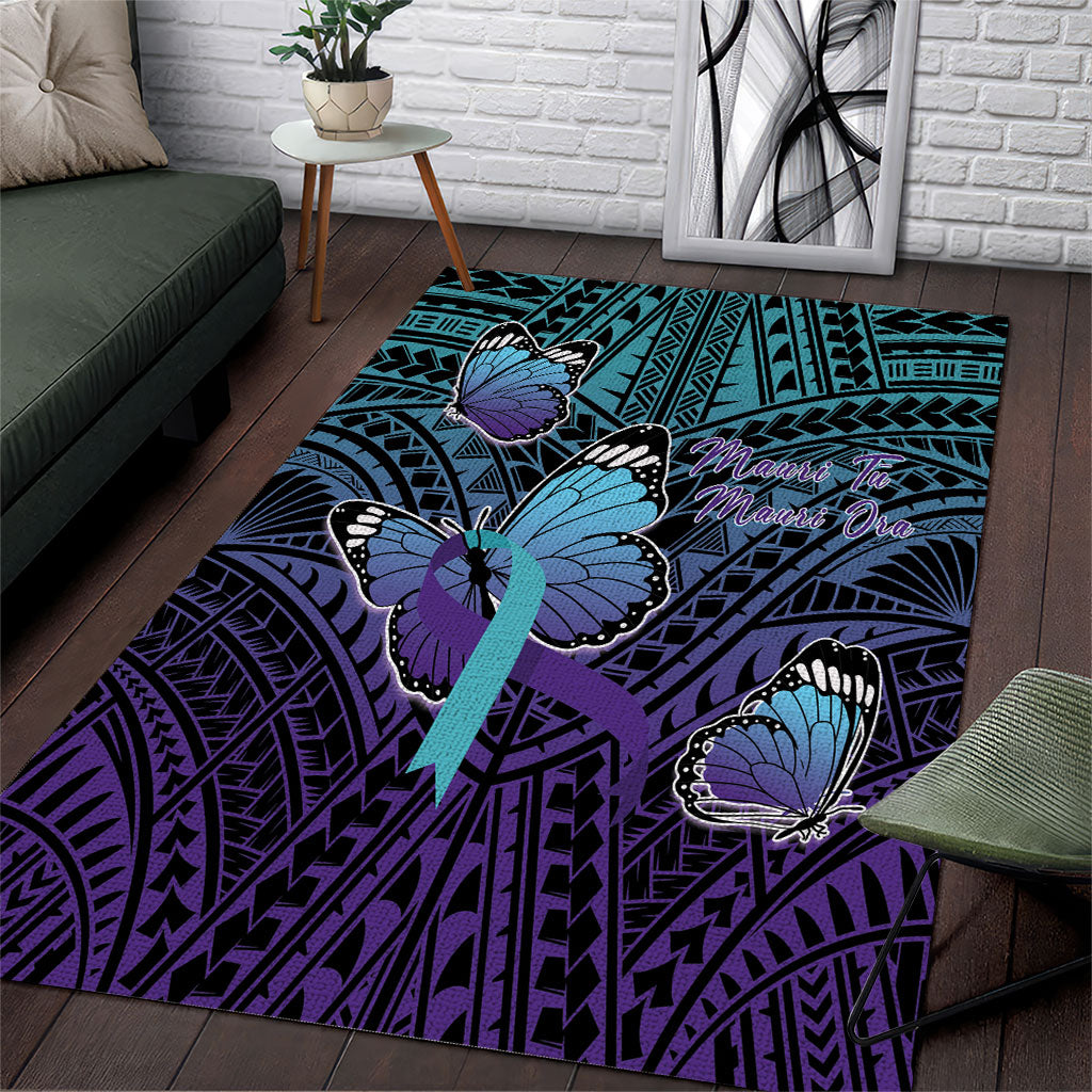 New Zealand Suicide Prevention Month Area Rug Maori Mauri Tu Mauri Ora Polynesian Pattern