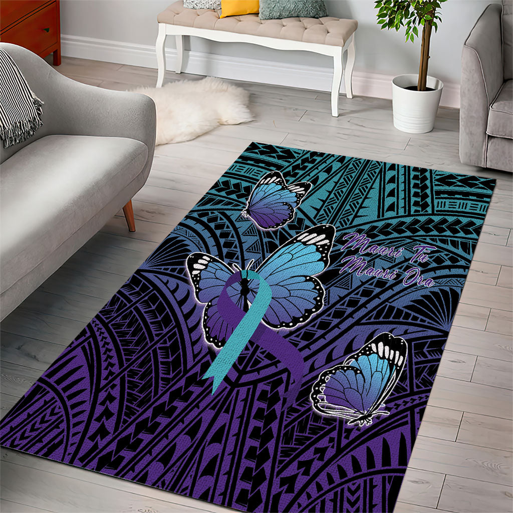 New Zealand Suicide Prevention Month Area Rug Maori Mauri Tu Mauri Ora Polynesian Pattern