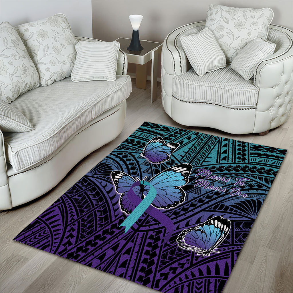 New Zealand Suicide Prevention Month Area Rug Maori Mauri Tu Mauri Ora Polynesian Pattern
