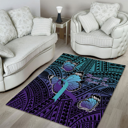 New Zealand Suicide Prevention Month Area Rug Maori Mauri Tu Mauri Ora Polynesian Pattern