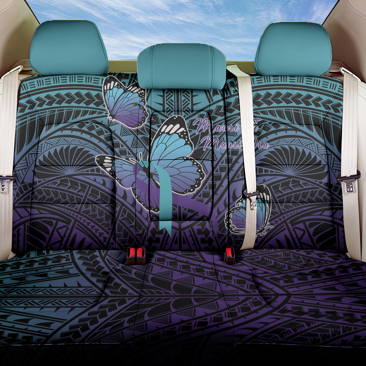 New Zealand Suicide Prevention Month Back Car Seat Cover Maori Mauri Tu Mauri Ora Polynesian Pattern