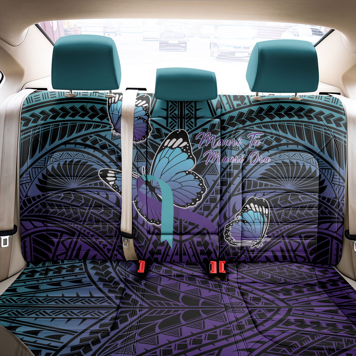 New Zealand Suicide Prevention Month Back Car Seat Cover Maori Mauri Tu Mauri Ora Polynesian Pattern