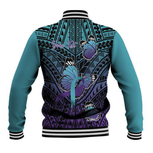 Personalised New Zealand Suicide Prevention Month Baseball Jacket Maori Mauri Tu Mauri Ora Polynesian Pattern
