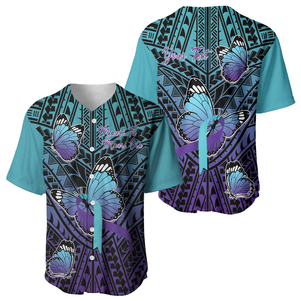 Personalised New Zealand Suicide Prevention Month Baseball Jersey Maori Mauri Tu Mauri Ora Polynesian Pattern
