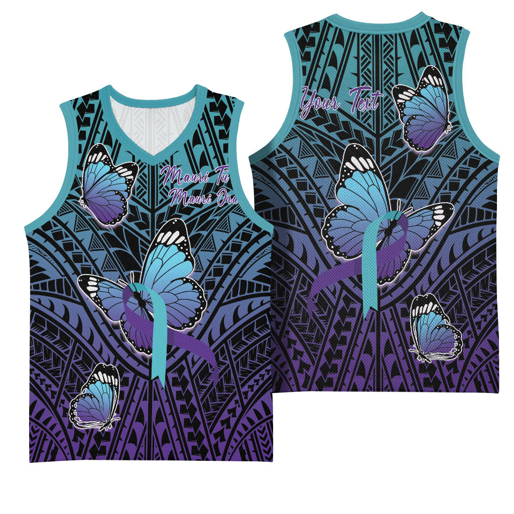 Personalised New Zealand Suicide Prevention Month Basketball Jersey Maori Mauri Tu Mauri Ora Polynesian Pattern