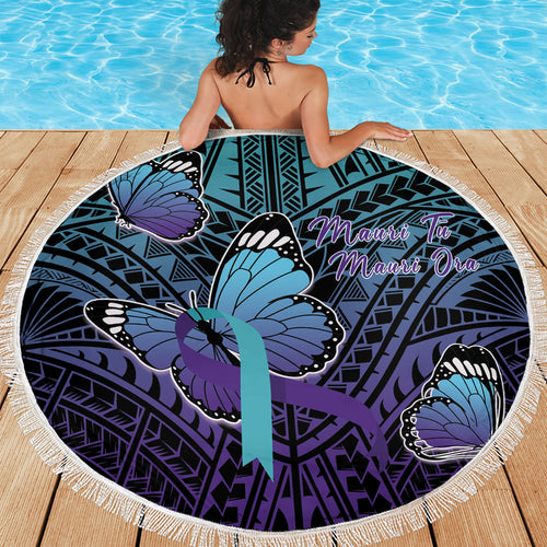New Zealand Suicide Prevention Month Beach Blanket Maori Mauri Tu Mauri Ora Polynesian Pattern