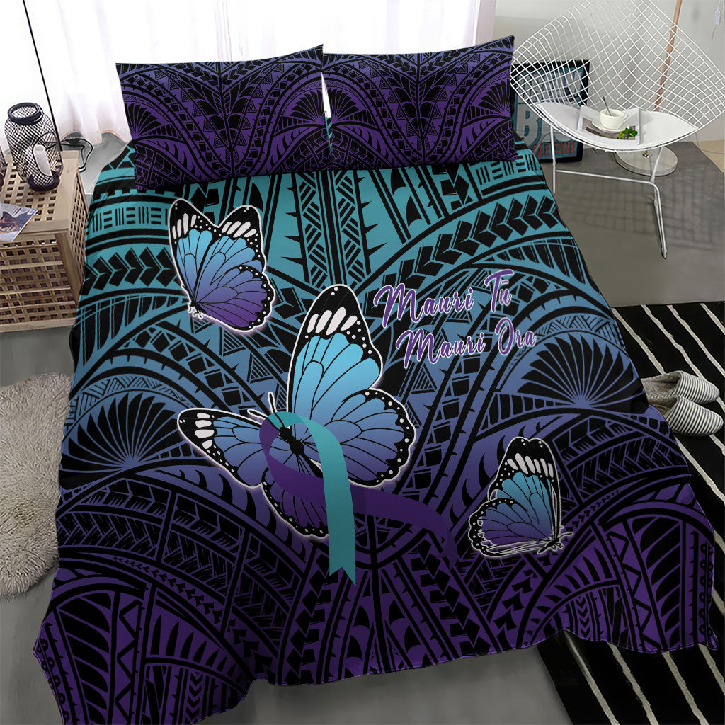 New Zealand Suicide Prevention Month Bedding Set Maori Mauri Tu Mauri Ora Polynesian Pattern