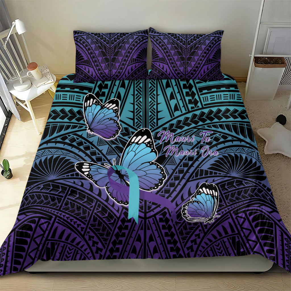 New Zealand Suicide Prevention Month Bedding Set Maori Mauri Tu Mauri Ora Polynesian Pattern