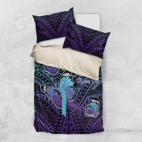 New Zealand Suicide Prevention Month Bedding Set Maori Mauri Tu Mauri Ora Polynesian Pattern