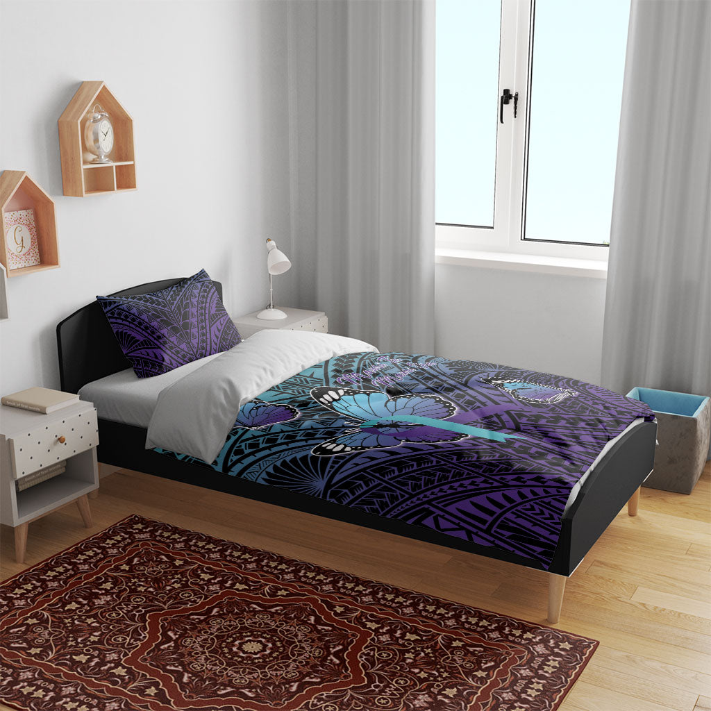 New Zealand Suicide Prevention Month Bedding Set Maori Mauri Tu Mauri Ora Polynesian Pattern