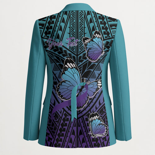 Personalised New Zealand Suicide Prevention Month Blazer Maori Mauri Tu Mauri Ora Polynesian Pattern