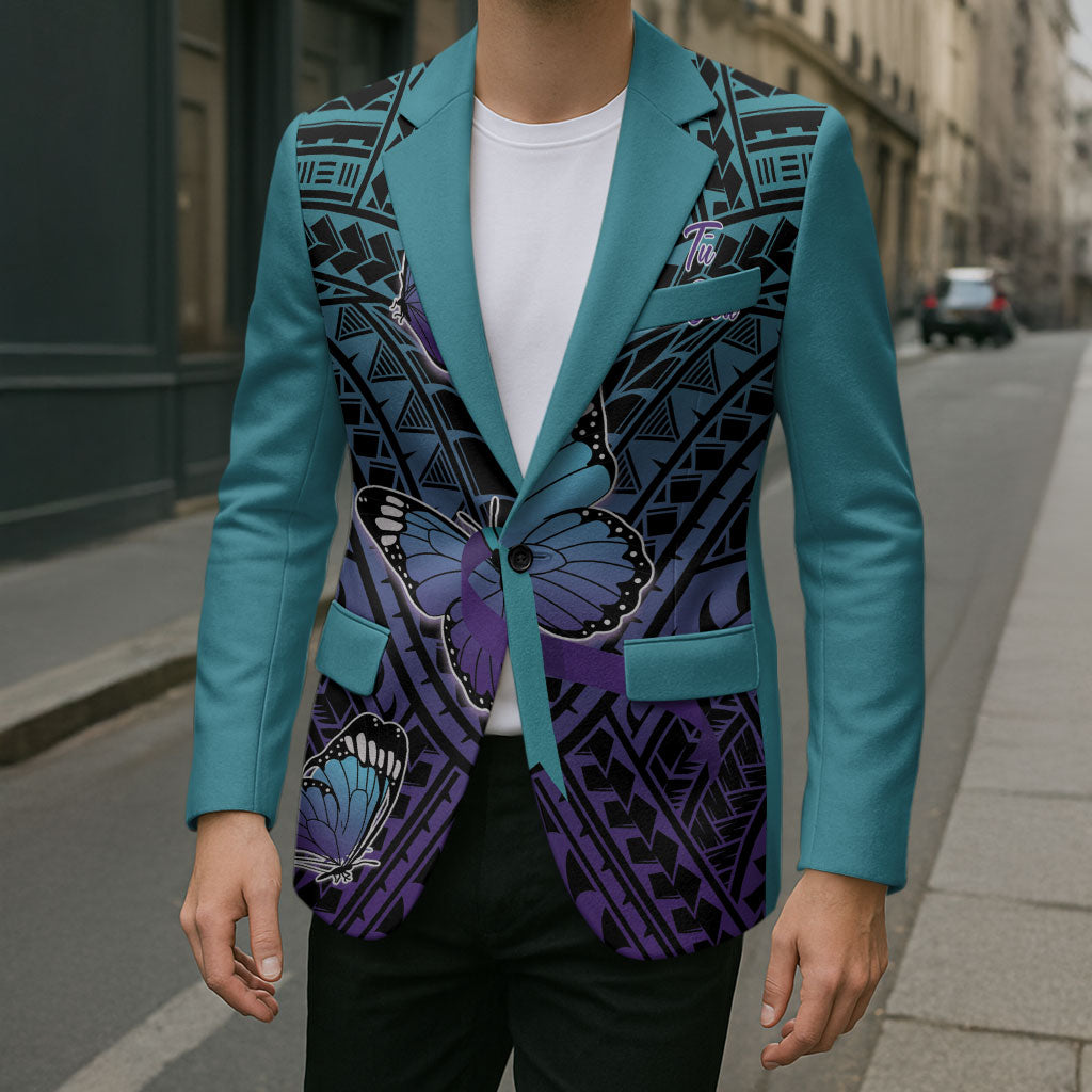 Personalised New Zealand Suicide Prevention Month Blazer Maori Mauri Tu Mauri Ora Polynesian Pattern