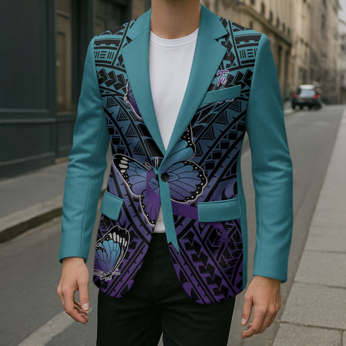 Personalised New Zealand Suicide Prevention Month Blazer Maori Mauri Tu Mauri Ora Polynesian Pattern