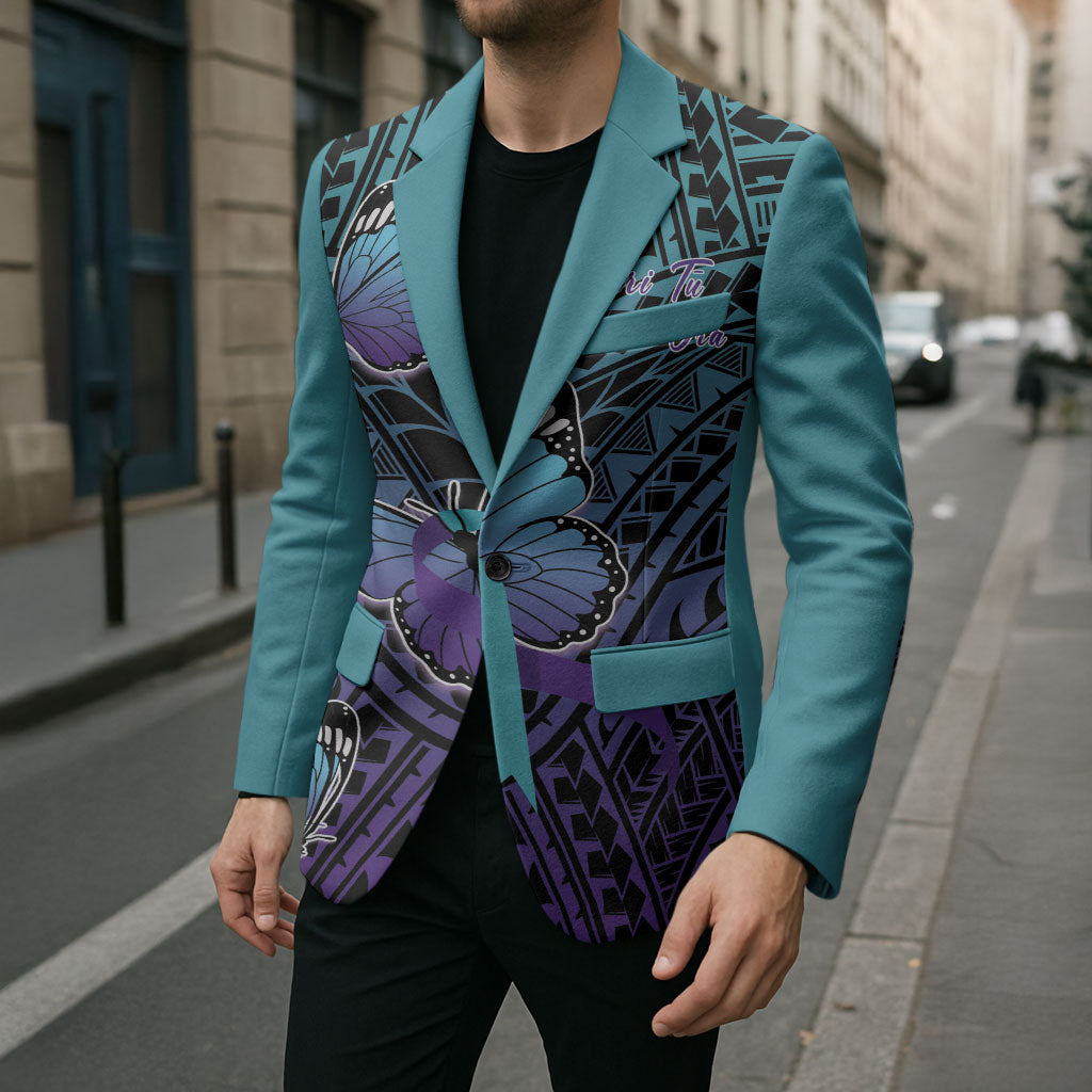 Personalised New Zealand Suicide Prevention Month Blazer Maori Mauri Tu Mauri Ora Polynesian Pattern