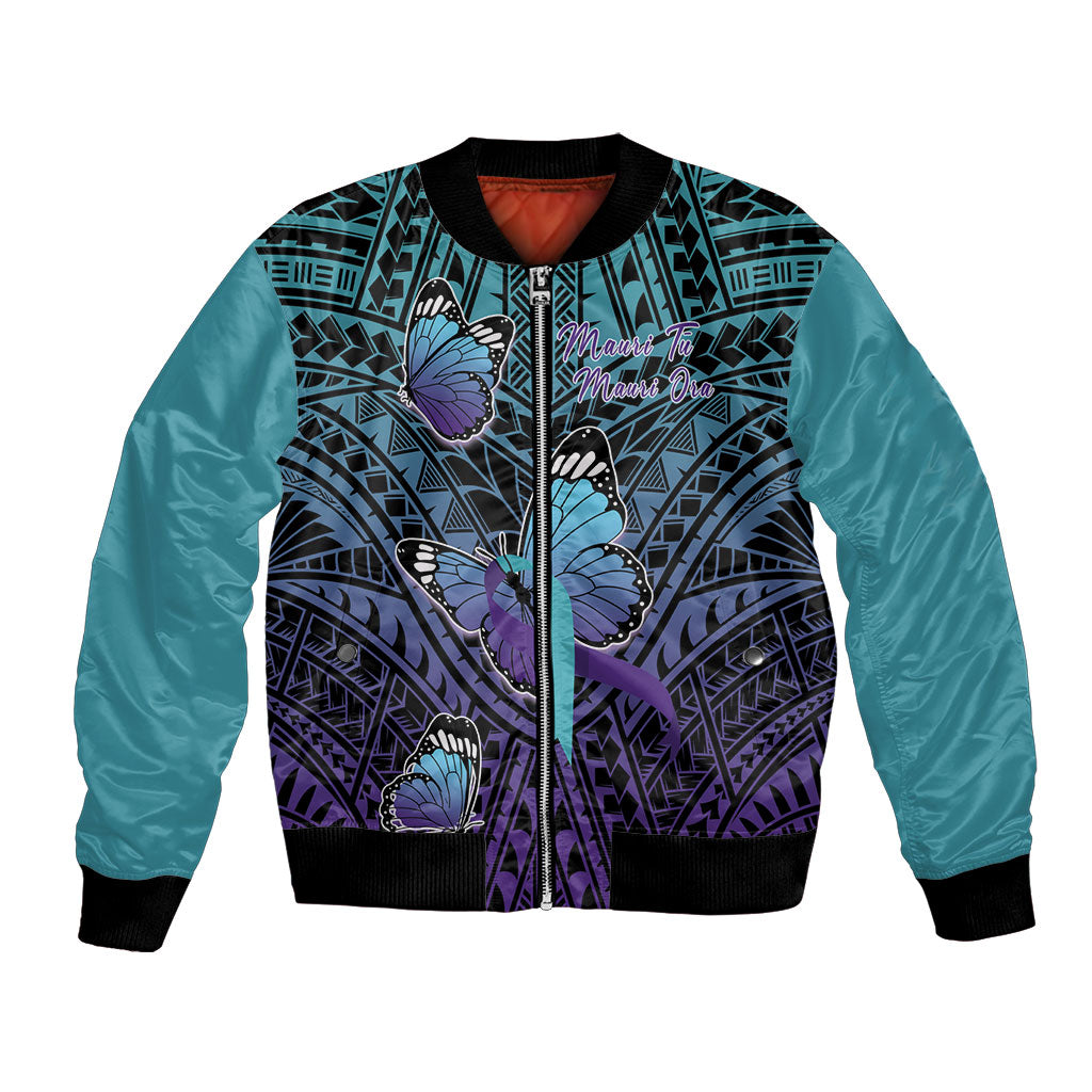 Personalised New Zealand Suicide Prevention Month Bomber Jacket Maori Mauri Tu Mauri Ora Polynesian Pattern