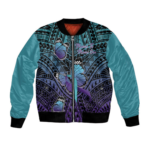 Personalised New Zealand Suicide Prevention Month Bomber Jacket Maori Mauri Tu Mauri Ora Polynesian Pattern