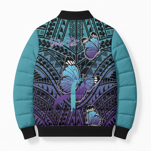 Personalised New Zealand Suicide Prevention Month Bomber Puffer Jacket Maori Mauri Tu Mauri Ora Polynesian Pattern