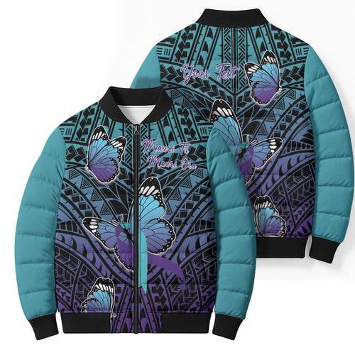 Personalised New Zealand Suicide Prevention Month Bomber Puffer Jacket Maori Mauri Tu Mauri Ora Polynesian Pattern
