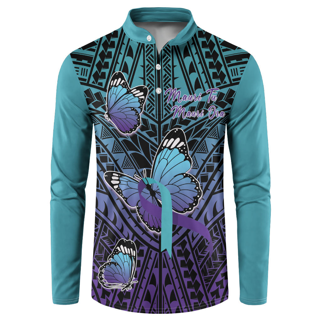 Personalised New Zealand Suicide Prevention Month Button Sweatshirt Maori Mauri Tu Mauri Ora Polynesian Pattern