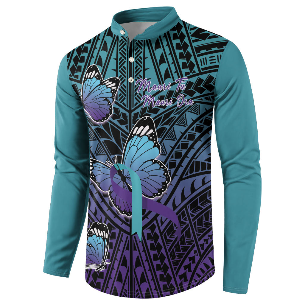 Personalised New Zealand Suicide Prevention Month Button Sweatshirt Maori Mauri Tu Mauri Ora Polynesian Pattern