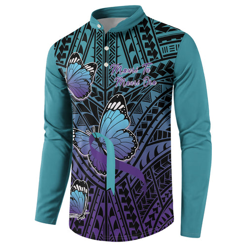 Personalised New Zealand Suicide Prevention Month Button Sweatshirt Maori Mauri Tu Mauri Ora Polynesian Pattern