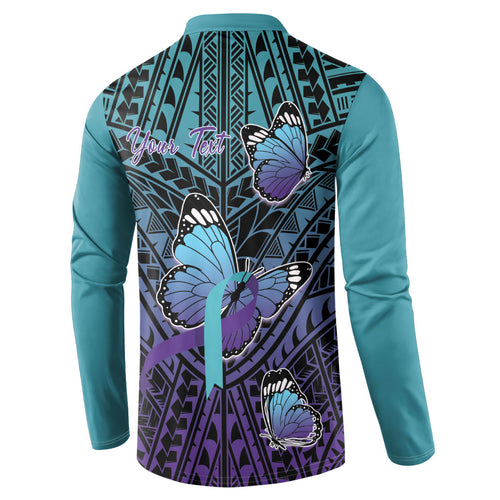 Personalised New Zealand Suicide Prevention Month Button Sweatshirt Maori Mauri Tu Mauri Ora Polynesian Pattern
