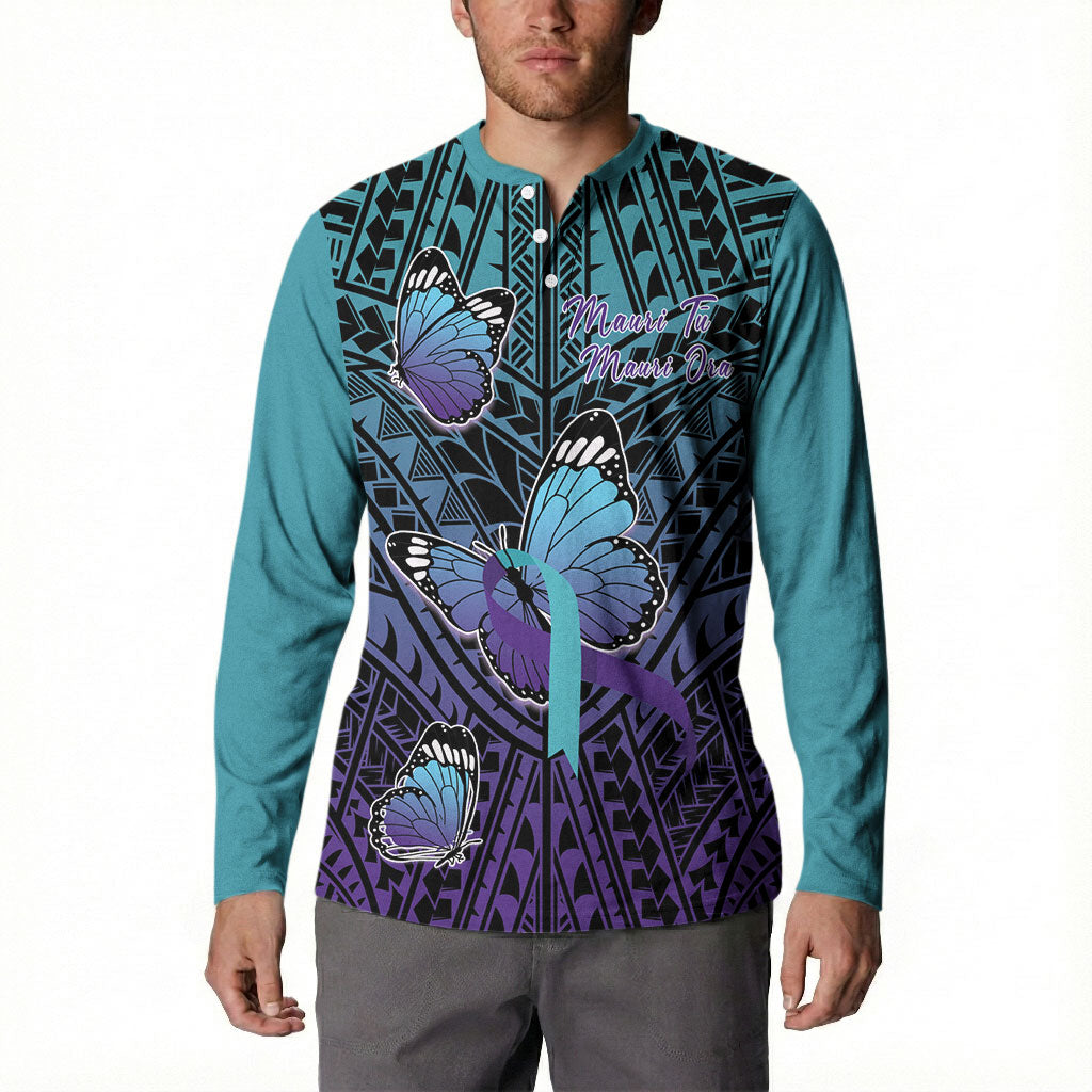 Personalised New Zealand Suicide Prevention Month Button Sweatshirt Maori Mauri Tu Mauri Ora Polynesian Pattern