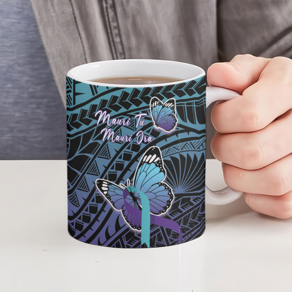 Personalised New Zealand Suicide Prevention Month Ceramic Mug Maori Mauri Tu Mauri Ora Polynesian Pattern