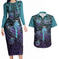Personalised New Zealand Suicide Prevention Month Couples Matching Long Sleeve Bodycon Dress and Hawaiian Shirt Maori Mauri Tu Mauri Ora Polynesian Pattern