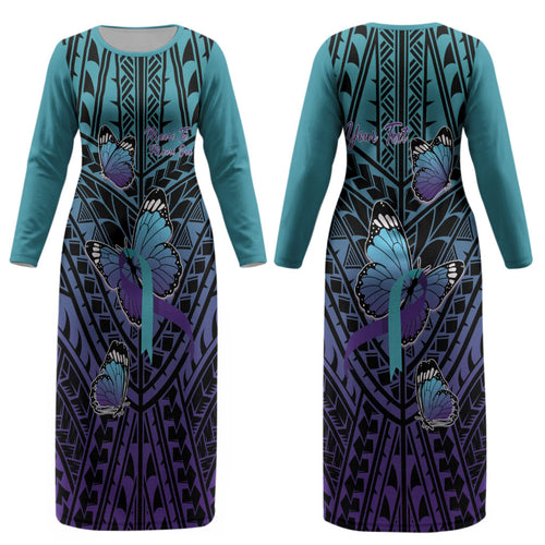 Personalised New Zealand Suicide Prevention Month Couples Matching Long Sleeve Bodycon Dress and Hawaiian Shirt Maori Mauri Tu Mauri Ora Polynesian Pattern