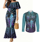 Personalised New Zealand Suicide Prevention Month Couples Matching Mermaid Dress and Long Sleeve Button Shirt Maori Mauri Tu Mauri Ora Polynesian Pattern