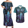 Personalised New Zealand Suicide Prevention Month Couples Matching Off Shoulder Maxi Dress and Hawaiian Shirt Maori Mauri Tu Mauri Ora Polynesian Pattern