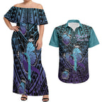 Personalised New Zealand Suicide Prevention Month Couples Matching Off Shoulder Maxi Dress and Hawaiian Shirt Maori Mauri Tu Mauri Ora Polynesian Pattern