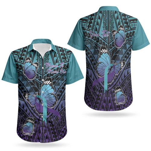 Personalised New Zealand Suicide Prevention Month Couples Matching Off Shoulder Maxi Dress and Hawaiian Shirt Maori Mauri Tu Mauri Ora Polynesian Pattern