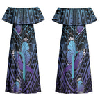 Personalised New Zealand Suicide Prevention Month Couples Matching Off Shoulder Maxi Dress and Hawaiian Shirt Maori Mauri Tu Mauri Ora Polynesian Pattern
