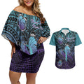 Personalised New Zealand Suicide Prevention Month Couples Matching Off Shoulder Short Dress and Hawaiian Shirt Maori Mauri Tu Mauri Ora Polynesian Pattern