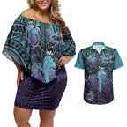 Personalised New Zealand Suicide Prevention Month Couples Matching Off Shoulder Short Dress and Hawaiian Shirt Maori Mauri Tu Mauri Ora Polynesian Pattern