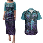 Personalised New Zealand Suicide Prevention Month Couples Matching Puletasi and Hawaiian Shirt Maori Mauri Tu Mauri Ora Polynesian Pattern