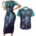 Personalised New Zealand Suicide Prevention Month Couples Matching Short Sleeve Bodycon Dress and Hawaiian Shirt Maori Mauri Tu Mauri Ora Polynesian Pattern