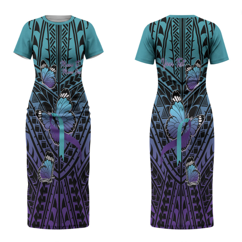 Personalised New Zealand Suicide Prevention Month Couples Matching Short Sleeve Bodycon Dress and Hawaiian Shirt Maori Mauri Tu Mauri Ora Polynesian Pattern